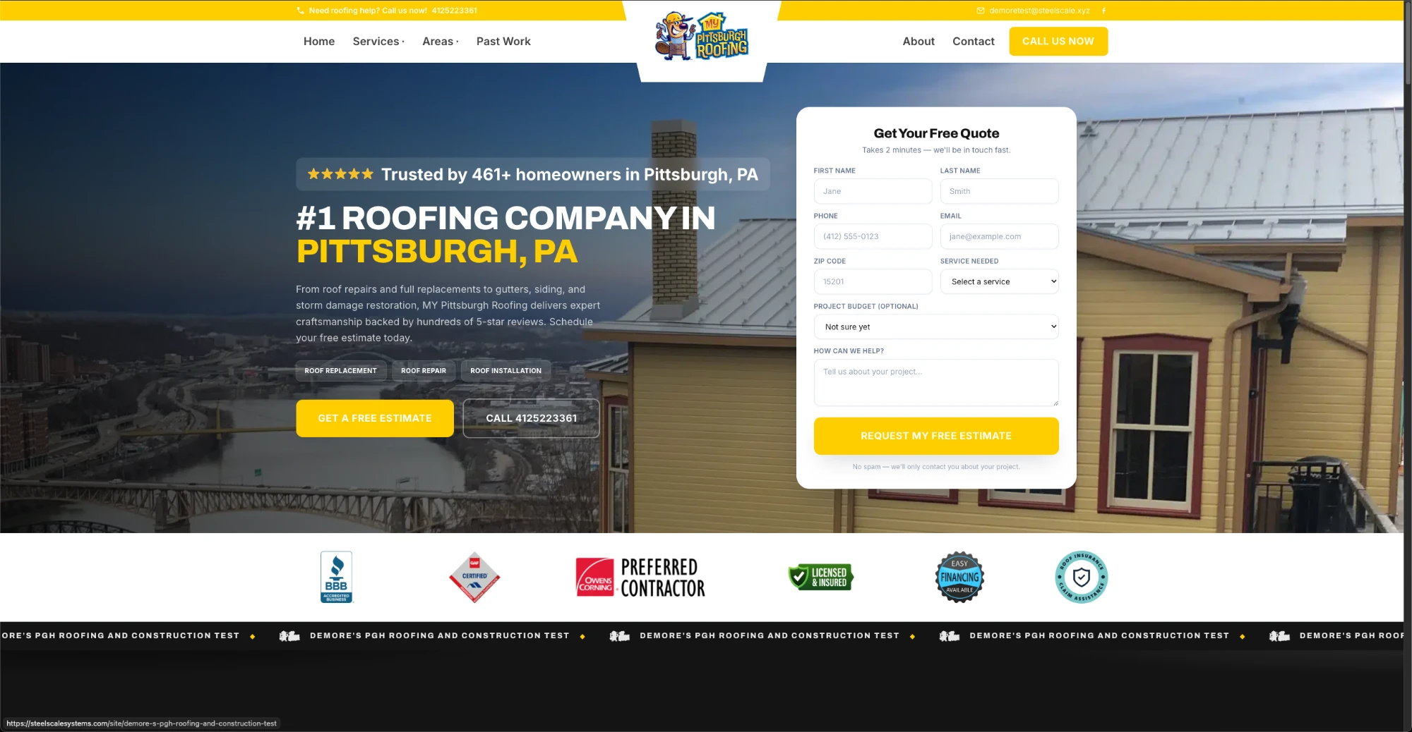 MY Pittsburgh Roofing website built by Steel Scale