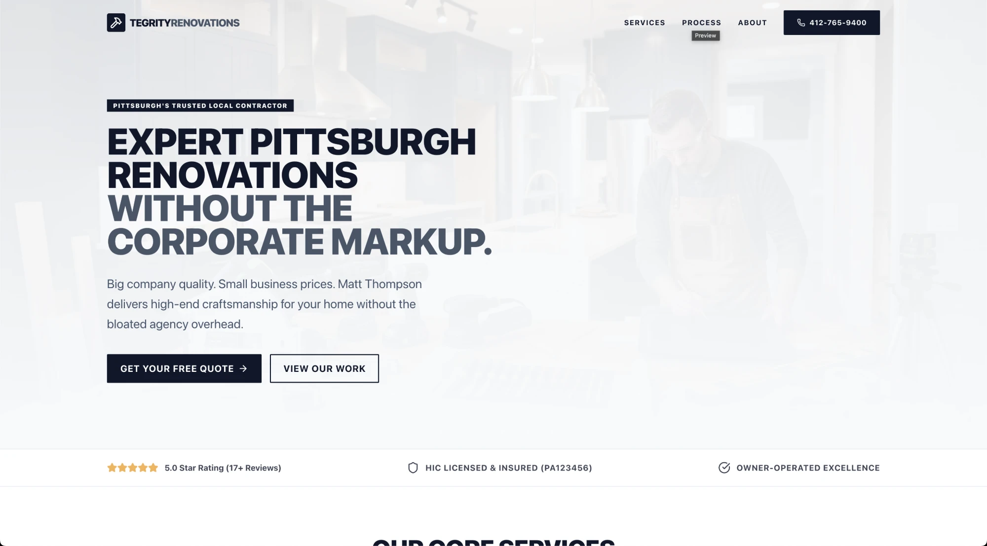 Tegrity Renovations website built by Steel Scale